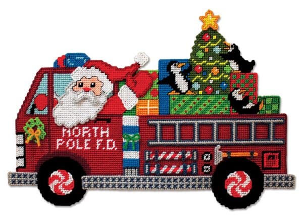 Design Works 3631 3631 Fire Truck Santa Plastic Cross Stitch Kit