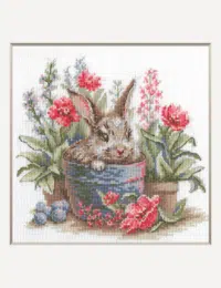 A1030 Blooming Bunny Aine Cross Stitch Kit with Aida fabric