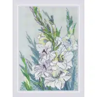 Riolis 2297 White Gladioli Blackwork Kit with Aida fabric