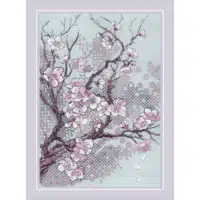 Riolis 2298 Plum Blossom Blackwork Kit with Aida fabric