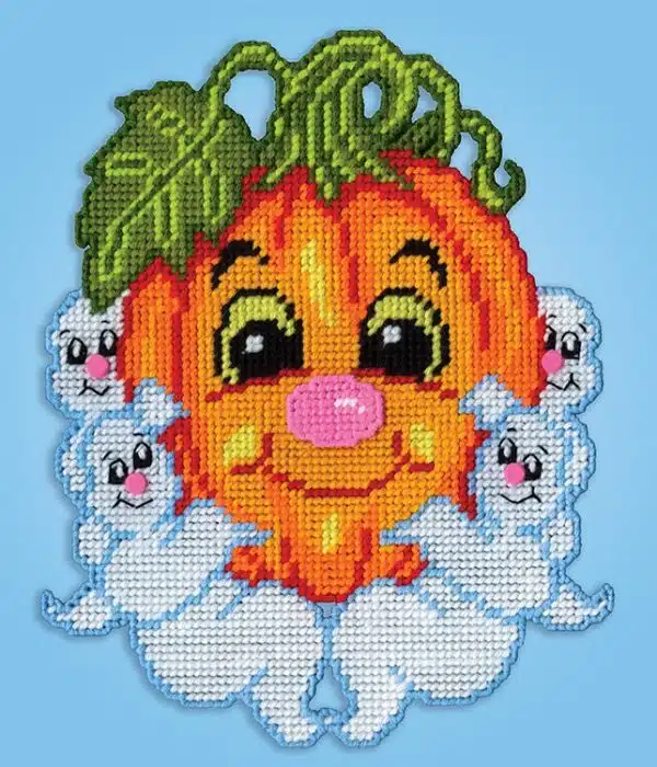 Design Works 3838 Pumpkin & Ghosts Plastic Cross Stitch Kit