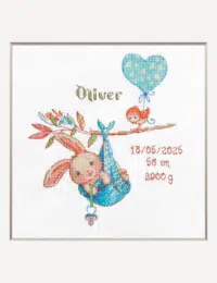 A1028 Boy Birth Sampler Aine Cross Stitch Kit with Aida fabric
