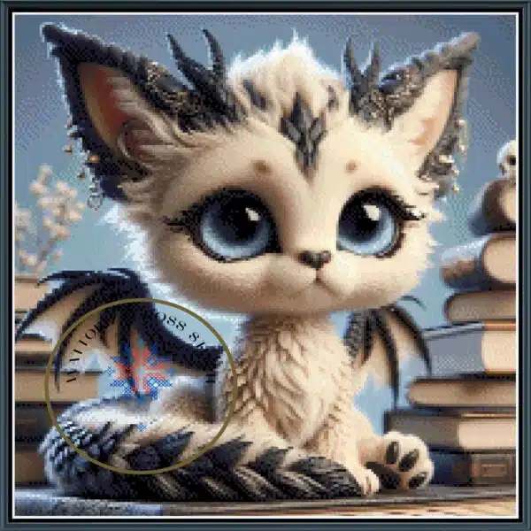 Dragon Cat Cream Color Wattobiz Cross Stitch Chart PDF