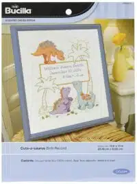Bucilla Counted Cross Stitch Birth Record Kit, 10 by 13-Inch, 46025 Cute-a-Saurus