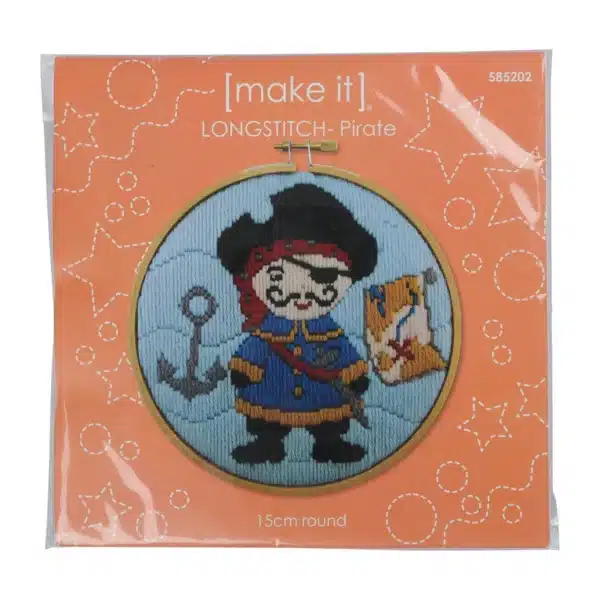 Make It Pirate Long Stitch 15cm Round Cross Stitch Kit With Hoop