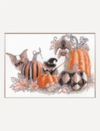 A1031 Pumpkin Bat Party Aine Cross Stitch Kit with Aida fabric