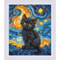 Riolis 2288 Starry Cat Cross Stitch Kit with Aida fabric