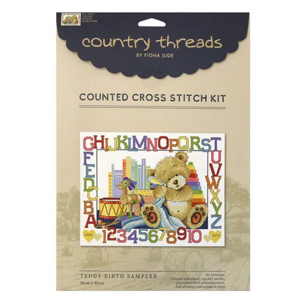 Country Threads Teddy Birth Sampler FJ-3007 Cross Stitch Kit