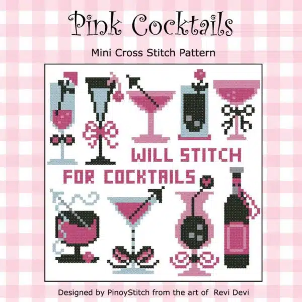Mini Cross Stitch - Pink Cocktails
