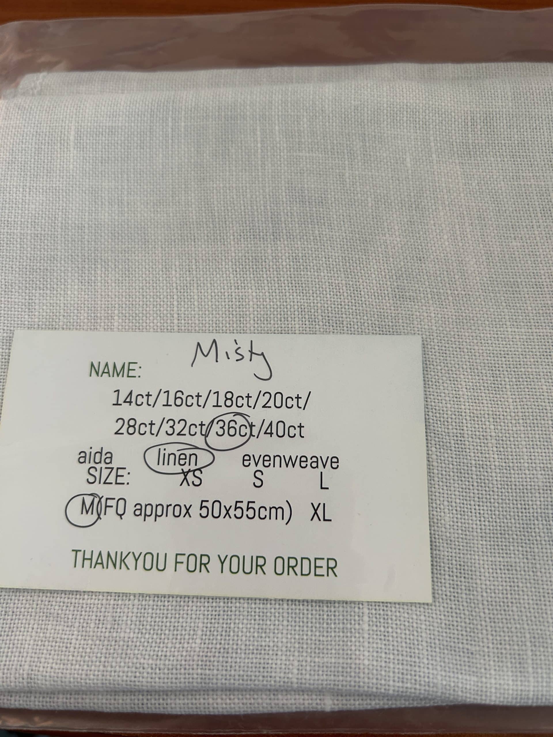 Paddock Lane Designs 36 Count Linen FQ Misty JK's Cross Stitch Supplies