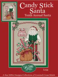 Sue Hillis Candy Stick Santa  Cross Stitch Chart Hard Copy