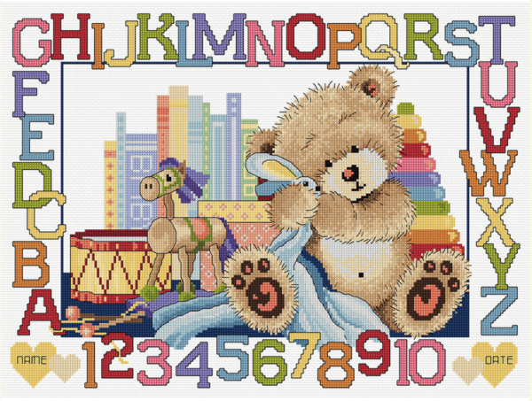 Country Threads Teddy Birth Sampler FJP-3007 Hard Copy