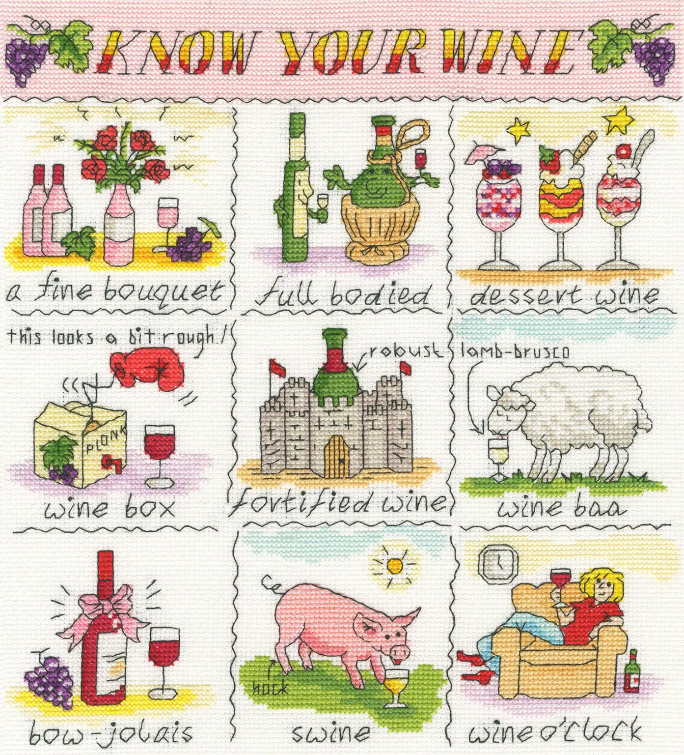 Bothy Threads XHS11 Know Your Wine Cross Stitch Kit JK's Cross Stitch