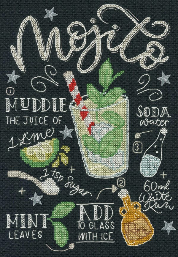 Bothy Threads XLJ3 Chalkboard Recipes Mojito Cross Stitch Kit