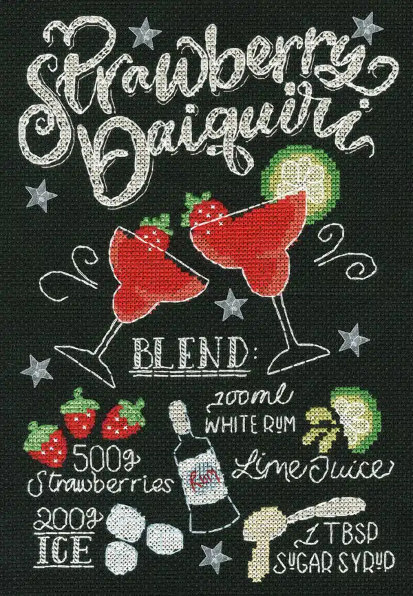 Bothy Threads XLJ4 Chalkboard Recipes Strawberry Daiquiri Cross Stitch Kit