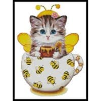 Artecy Cross Stitch Bee Kitty Cup 12623 KH Cross Stitch Chart Hard Copy