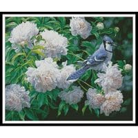 Artecy Cross Stitch Blue Jay in Peonies 13356 BH Cross Stitch Chart Hard Copy