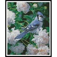 Artecy Cross Stitch Blue Jay in Peonies Crop 13357 BH Cross Stitch Chart Hard Copy