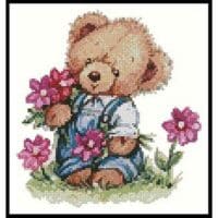 Artecy Cross Stitch Boy Teddy with Flowers 11986 INT Cross Stitch Chart Hard Copy