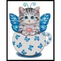 Artecy Cross Stitch Butterfly Kitty Cup 12429 KH Cross Stitch Chart Hard Copy