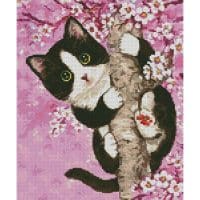 Artecy Cross Stitch Cherry Blossom Cat Mini 14246 KH Cross Stitch Chart Hard Copy