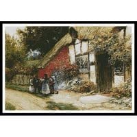 Artecy Cross Stitch Children Playing outside a Cottage 11017 Cross Stitch Chart Hard Copy
