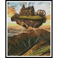Artecy Cross Stitch Floating Steampunk Mountain Large Crop 13500 Cross Stitch Chart Hard Copy