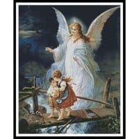 Artecy Cross Stitch Guardian Angel Watching Children on a Bridge 13886 Cross Stitch Chart Hard Copy