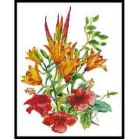 Artecy Cross Stitch Hibiscus and Daylilies No Background 13815 HH Cross Stitch Chart Hard Copy