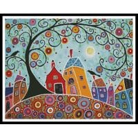 Artecy Cross Stitch Houses Barn Birds and Swirl Tree 13007 ARTL Cross Stitch Chart Hard Copy