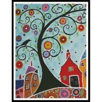 Artecy Cross Stitch Houses Barn Birds and Swirl Tree Crop 13008 ARTL Cross Stitch Chart Hard Copy