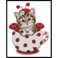 Artecy Cross Stitch Ladybug Kitty Cup 12345 KH Cross Stitch Chart Hard Copy