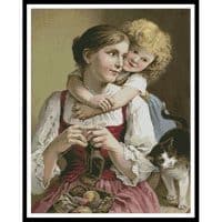 Artecy Cross Stitch Mother Daughter and Cat 10558 Cross Stitch Chart Hard Copy