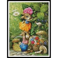 Artecy Cross Stitch Rabbits Picking Flowers 10390 MGL Cross Stitch Chart Hard Copy