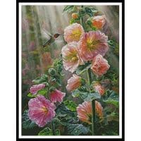 Artecy Cross Stitch Ruby Throated Hummingbird and Hollyhocks 13681 BH Cross Stitch Chart Hard Copy