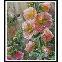 Artecy Cross Stitch Ruby Throated Hummingbird and Hollyhocks Crop 13682 BH Cross Stitch Chart Hard Copy