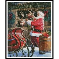 Artecy Cross Stitch Santa Feeding the Reindeer Large 14199 CC Cross Stitch Chart Hard Copy
