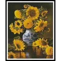 Artecy Cross Stitch Sunflowers in a Blue and White Vase 11301 INT Cross Stitch Chart Hard Copy