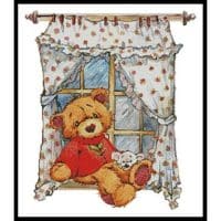 Artecy Cross Stitch Teddy at Window 11399 LF Cross Stitch Chart Hard Copy