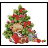 Artecy Cross Stitch Teddy under Christmas Tree  11739 LF Cross Stitch Chart Hard Copy