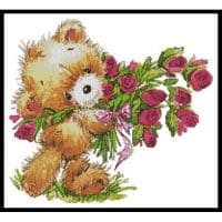 Artecy Cross Stitch Teddy with Flowers 12151 LF Cross Stitch Chart Hard Copy