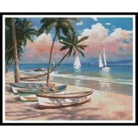 Artecy Cross Stitch Three Boats on a Tropical Beach 10782 CYPRS Cross Stitch Chart Hard Copy