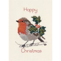 Bothy Threads DWCDX18 Christmas Card Holly And Robin Cross Stitch Kit