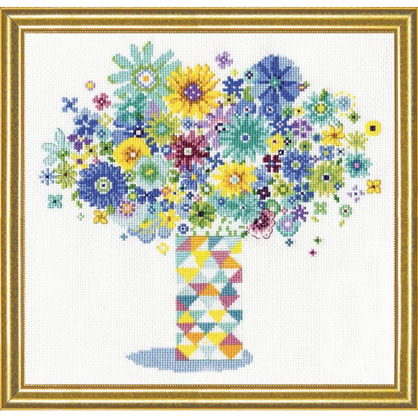 Design Works Blue Floral Quilt Vase 2932 Cross Stitch Kit JK's Cross Stitch Supplies