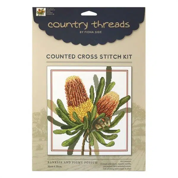 Country Threads Banksia and Pigmy Possum FJ-2018 Cross Stitch Kit (Now DIscontinued)