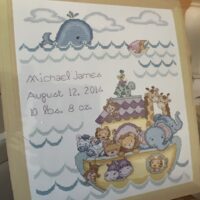 Noah’s Ark Birth Record, Bucilla 14ct Cross Stitch Kit, 10 X 13”, 2013, NEW