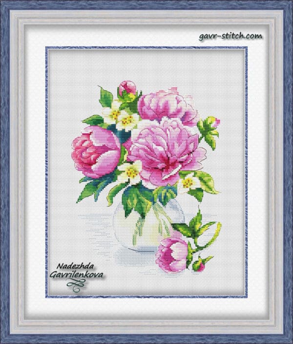 Nadezhda Gavrilenkova Peonies in a vase Cross Stitch Chart Hard Copy